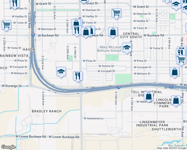 map of restaurants, bars, coffee shops, grocery stores, and more near 1816 West Mohave Street in Phoenix