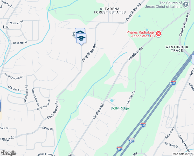 map of restaurants, bars, coffee shops, grocery stores, and more near 2654 Dolly Brook Lane in Vestavia Hills
