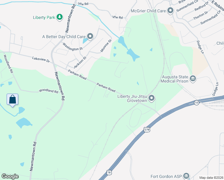 map of restaurants, bars, coffee shops, grocery stores, and more near 5190-5248 Parham Road in Grovetown