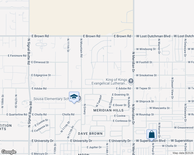 map of restaurants, bars, coffee shops, grocery stores, and more near 11317 East Enrose Street in Mesa