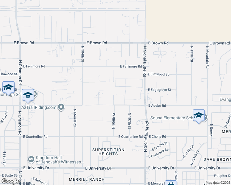 map of restaurants, bars, coffee shops, grocery stores, and more near 10617 East El Paso Street in Mesa