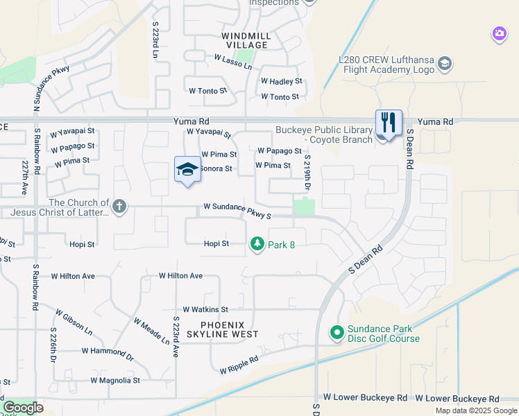 map of restaurants, bars, coffee shops, grocery stores, and more near 22063 West Mohave Street in Buckeye