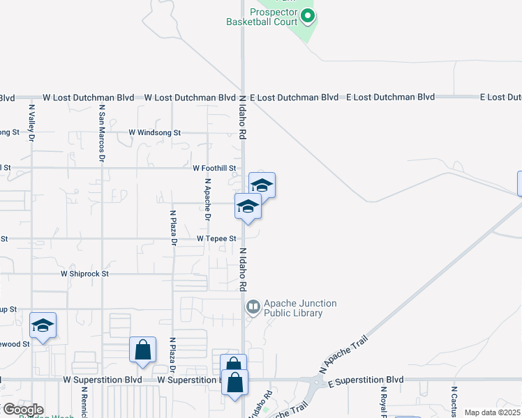 map of restaurants, bars, coffee shops, grocery stores, and more near 1755 North Idaho Road in Apache Junction