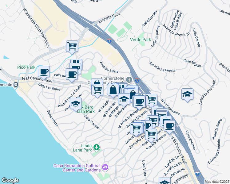 map of restaurants, bars, coffee shops, grocery stores, and more near 822 North El Camino Real in San Clemente