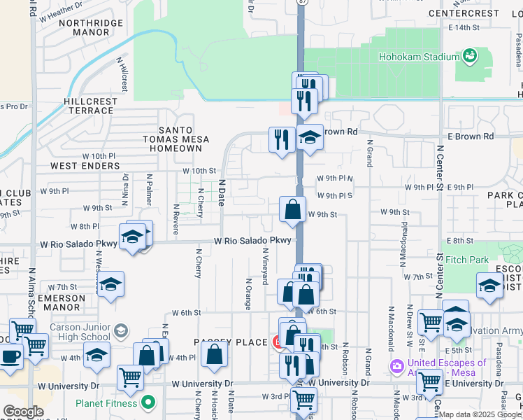 map of restaurants, bars, coffee shops, grocery stores, and more near 523 West 9th Street in Mesa