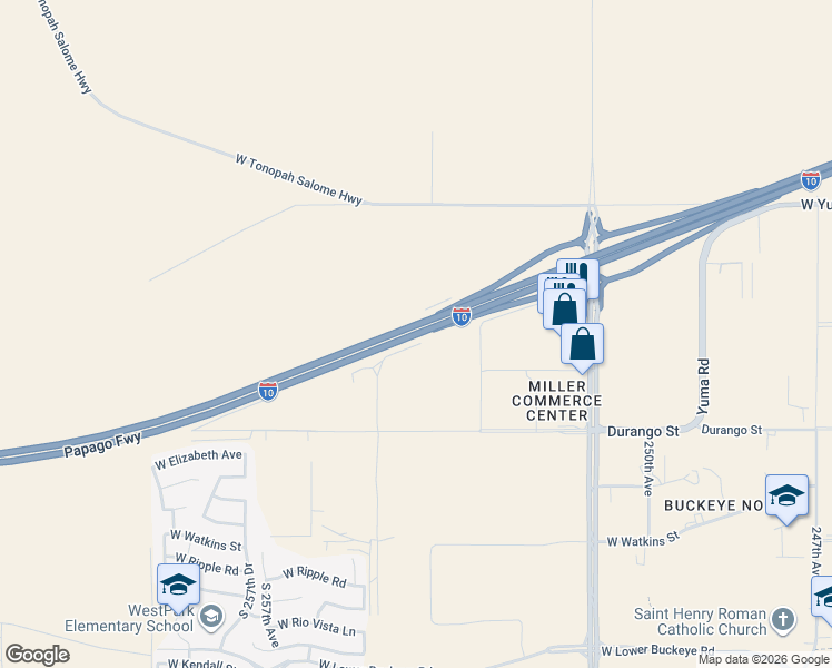map of restaurants, bars, coffee shops, grocery stores, and more near Papago Freeway in Buckeye
