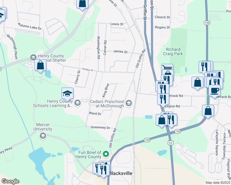 map of restaurants, bars, coffee shops, grocery stores, and more near 100 Lemon Place in McDonough