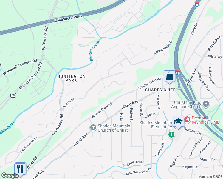 map of restaurants, bars, coffee shops, grocery stores, and more near 913 Delcris Drive in Birmingham