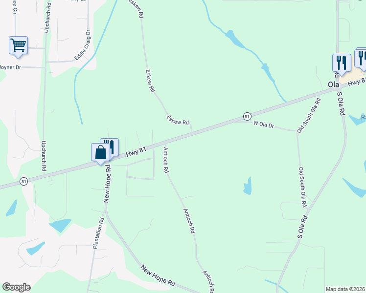 map of restaurants, bars, coffee shops, grocery stores, and more near 2998 Highway 81 in McDonough