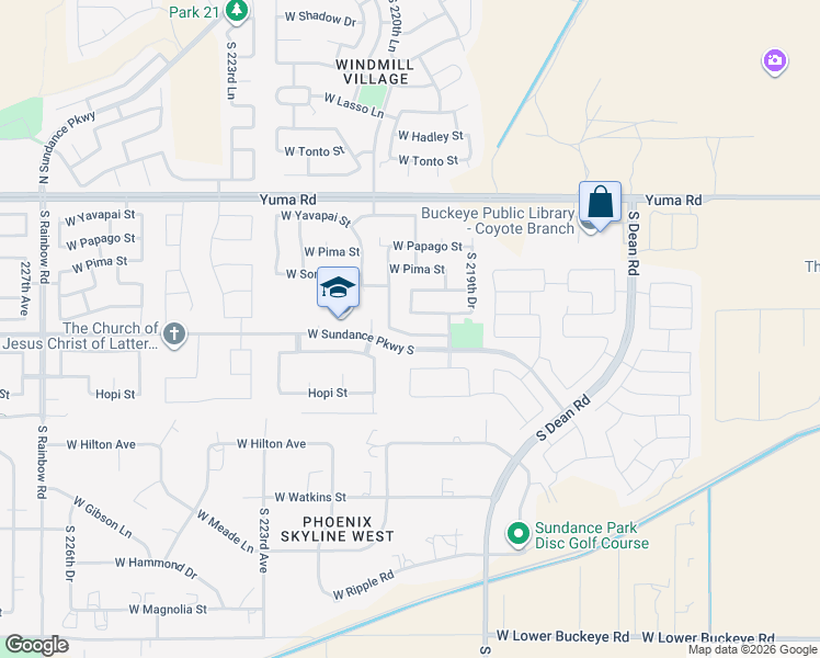 map of restaurants, bars, coffee shops, grocery stores, and more near 22012 West Cocopah Street in Buckeye