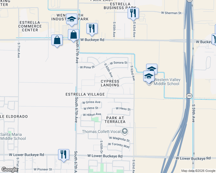 map of restaurants, bars, coffee shops, grocery stores, and more near 6425 West Nez Perce Street in Phoenix