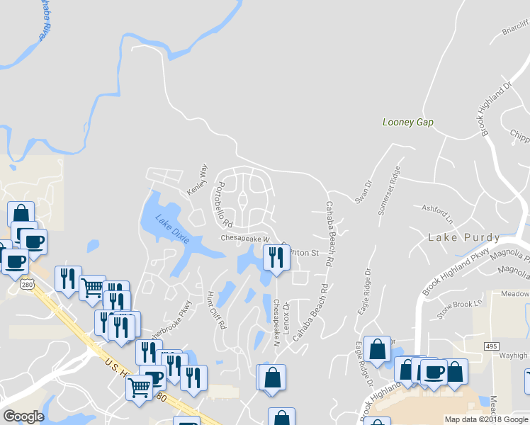 map of restaurants, bars, coffee shops, grocery stores, and more near 1038 Portobello Road in Birmingham