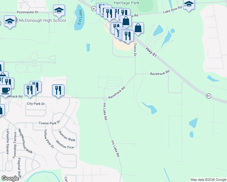 map of restaurants, bars, coffee shops, grocery stores, and more near 506 Tulip Lane in McDonough