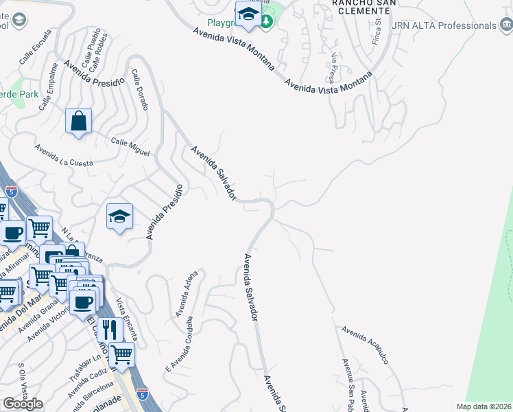 map of restaurants, bars, coffee shops, grocery stores, and more near 513 Calle Malaguena in San Clemente