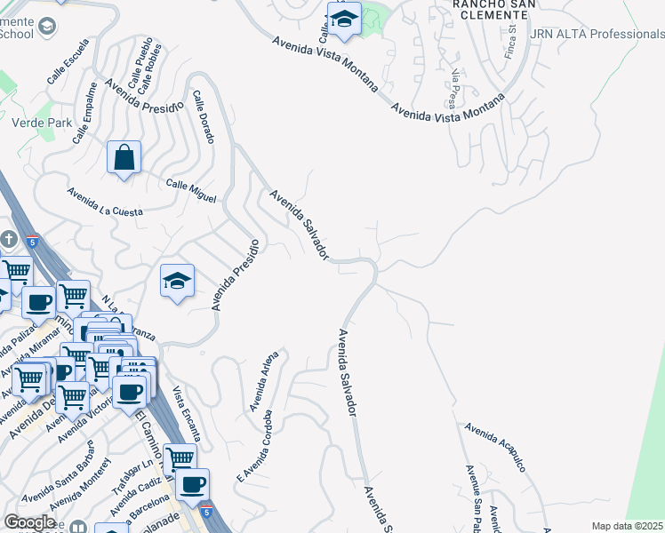 map of restaurants, bars, coffee shops, grocery stores, and more near 500 Calle Malaguena in San Clemente
