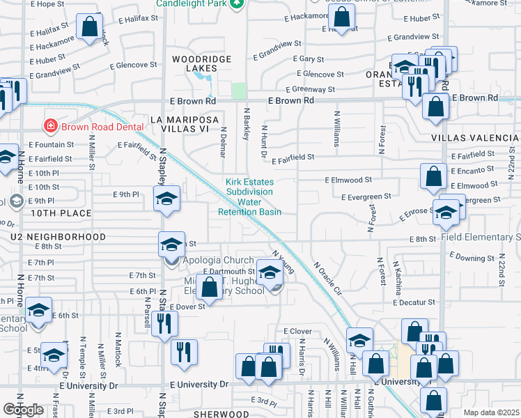 map of restaurants, bars, coffee shops, grocery stores, and more near 914 North Barkley in Mesa