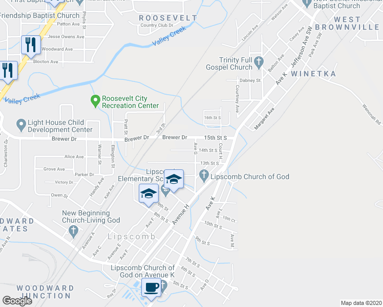 map of restaurants, bars, coffee shops, grocery stores, and more near 5611 14th Street South in Bessemer