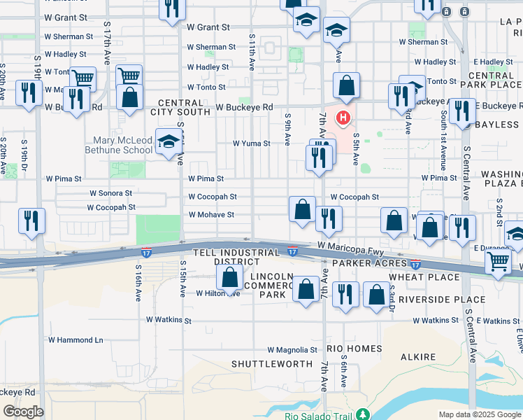 map of restaurants, bars, coffee shops, grocery stores, and more near 931 West Cocopah Street in Phoenix