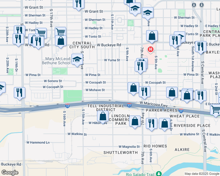map of restaurants, bars, coffee shops, grocery stores, and more near 1113 West Cocopah Street in Phoenix