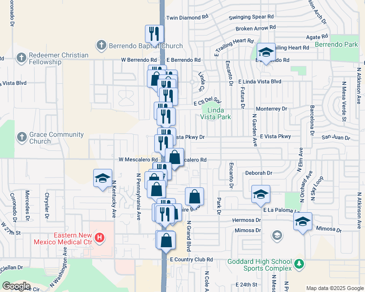 map of restaurants, bars, coffee shops, grocery stores, and more near 2912 North Alhambra Drive in Roswell