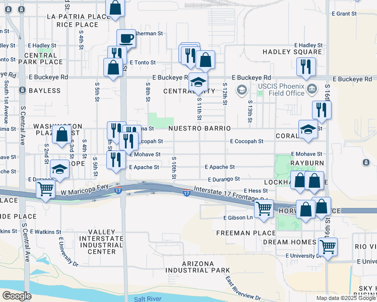 map of restaurants, bars, coffee shops, grocery stores, and more near 1021 East Cocopah Street in Phoenix