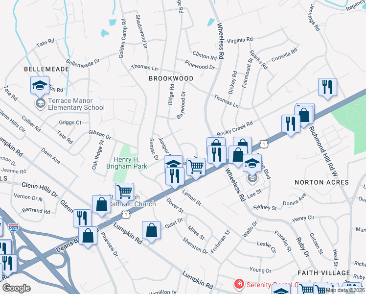 map of restaurants, bars, coffee shops, grocery stores, and more near 3002 Acorn Road in Augusta
