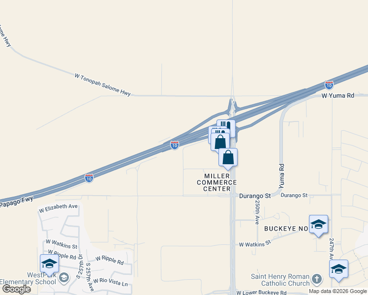 map of restaurants, bars, coffee shops, grocery stores, and more near West Yuma Road in Buckeye