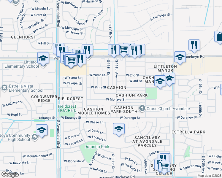 map of restaurants, bars, coffee shops, grocery stores, and more near in Avondale