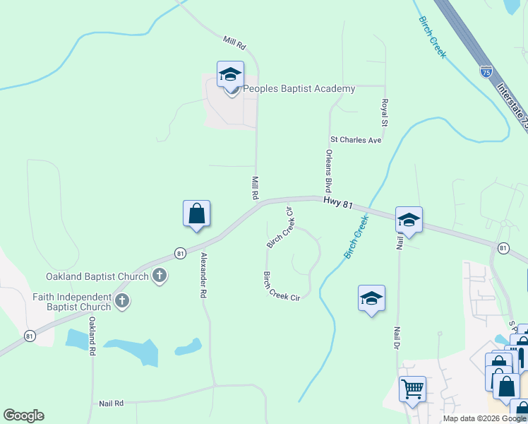map of restaurants, bars, coffee shops, grocery stores, and more near 60 Oak Hill Court in McDonough