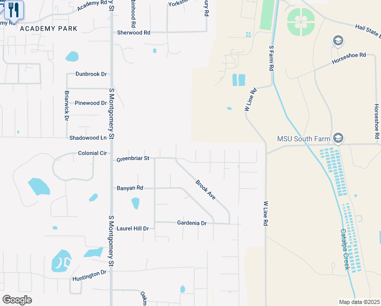 map of restaurants, bars, coffee shops, grocery stores, and more near 198 Tea Rose Lane in Starkville