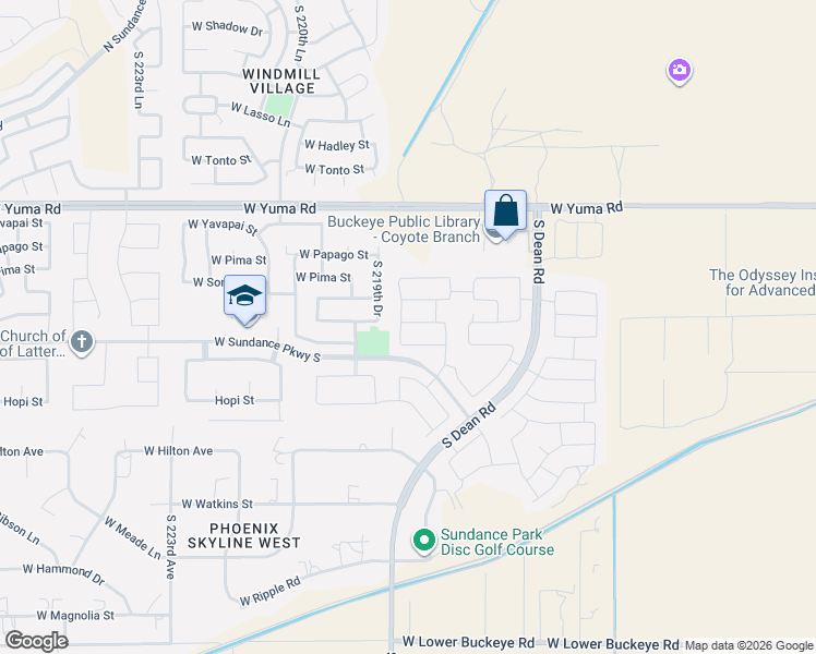 map of restaurants, bars, coffee shops, grocery stores, and more near 21875 West Cocopah Street in Buckeye