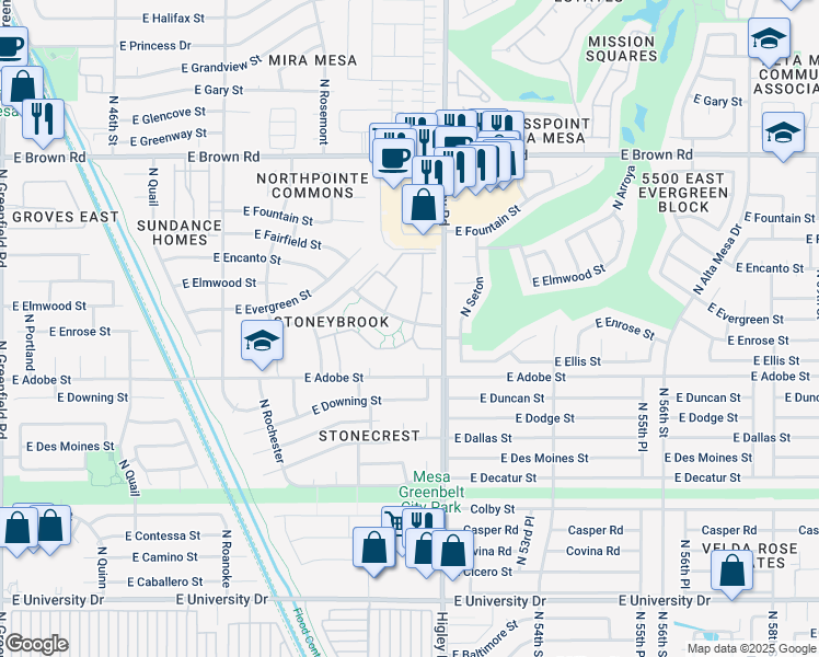 map of restaurants, bars, coffee shops, grocery stores, and more near 1152 North Northpointe 2 in Mesa
