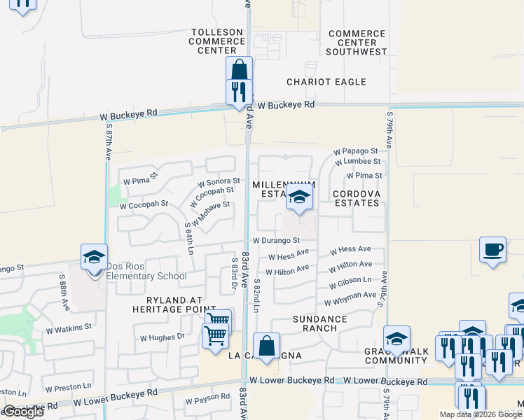 map of restaurants, bars, coffee shops, grocery stores, and more near 8223 West Mohave Street in Phoenix