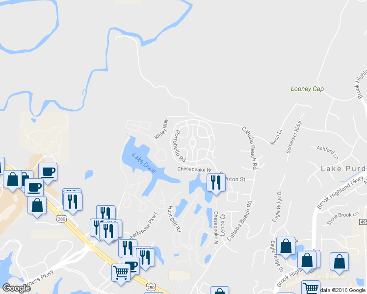 map of restaurants, bars, coffee shops, grocery stores, and more near 26122 Crossgate Road in Birmingham
