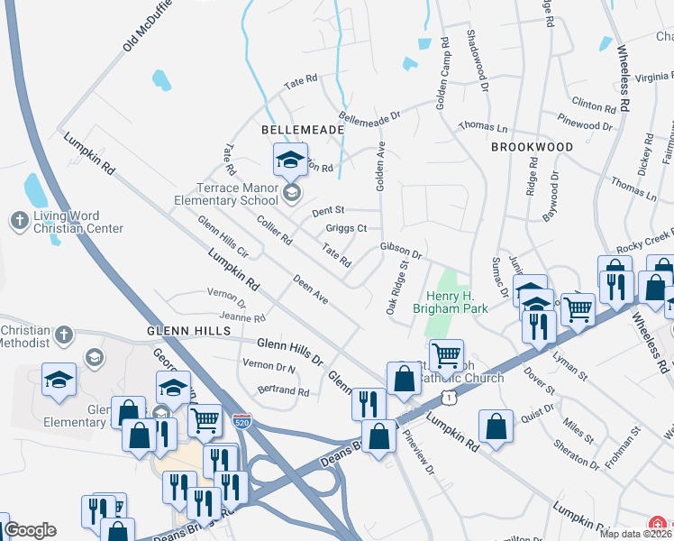 map of restaurants, bars, coffee shops, grocery stores, and more near 3048 Collier Road in Augusta