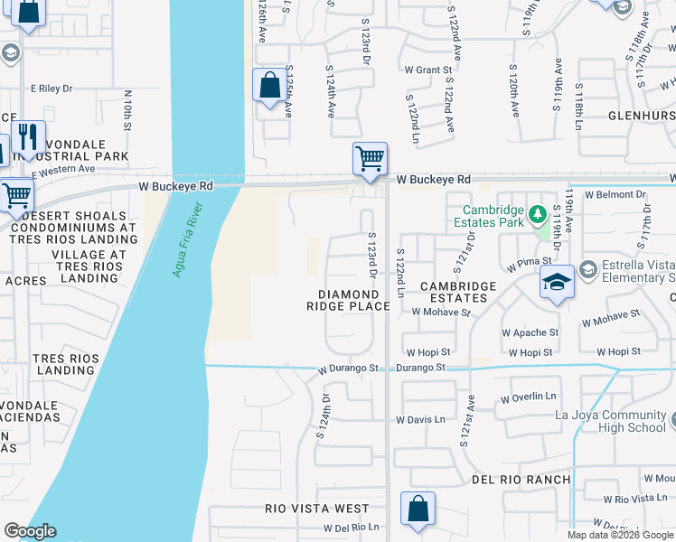 map of restaurants, bars, coffee shops, grocery stores, and more near 12422 West Pima Street in Avondale