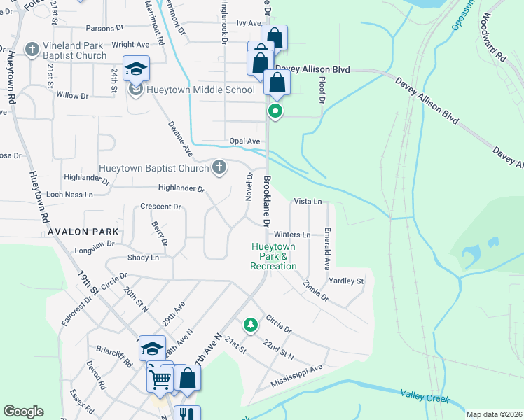 map of restaurants, bars, coffee shops, grocery stores, and more near 2818 Brooklane Dr in Bessemer