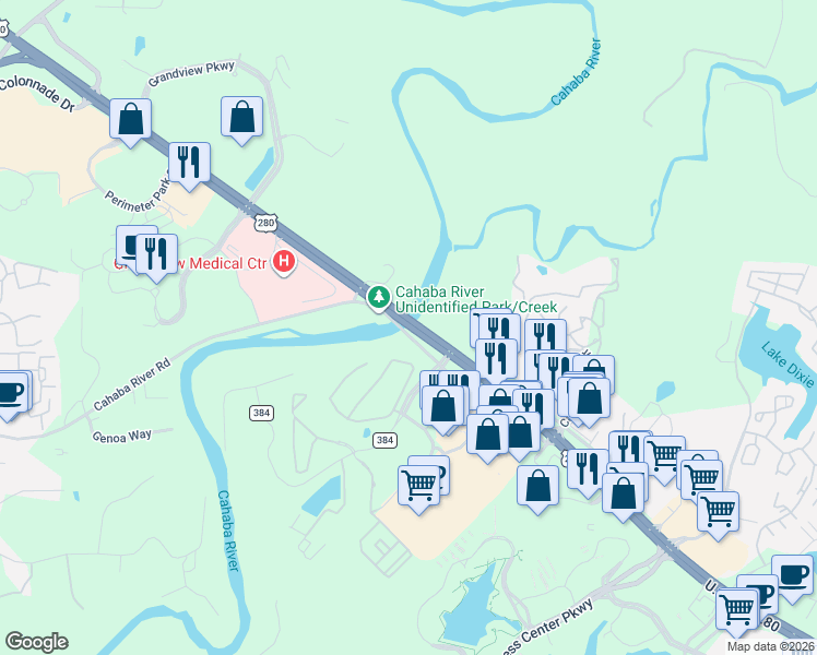 map of restaurants, bars, coffee shops, grocery stores, and more near Florida Short Route in Mountain Brook