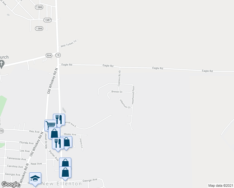 map of restaurants, bars, coffee shops, grocery stores, and more near 569 Brewer Drive in Aiken