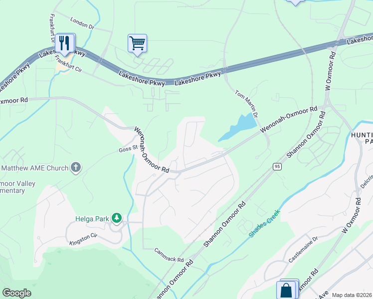 map of restaurants, bars, coffee shops, grocery stores, and more near 2720 Village Lane in Birmingham