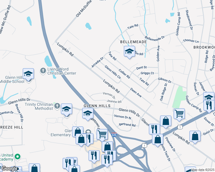 map of restaurants, bars, coffee shops, grocery stores, and more near 2821 Lumpkin Road in Augusta