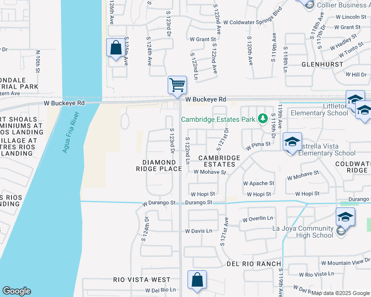 map of restaurants, bars, coffee shops, grocery stores, and more near 1510 South 122nd Lane in Avondale