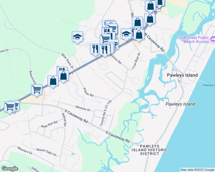 map of restaurants, bars, coffee shops, grocery stores, and more near 284 Crane Drive in Pawleys Island