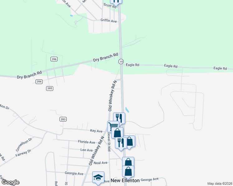 map of restaurants, bars, coffee shops, grocery stores, and more near 602-798 Old Whiskey Road North in New Ellenton