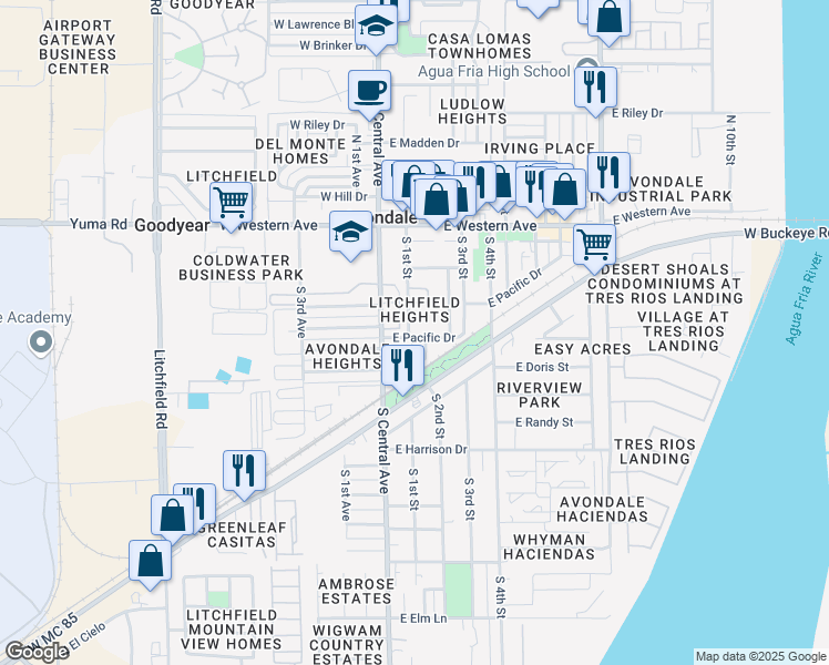 map of restaurants, bars, coffee shops, grocery stores, and more near 108 East Pacific Drive in Avondale