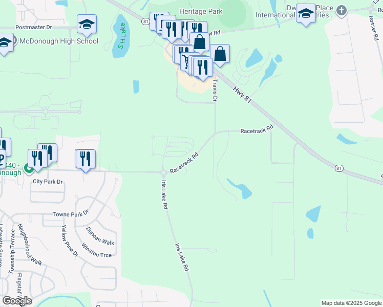 map of restaurants, bars, coffee shops, grocery stores, and more near 132 Daisy Circle in McDonough