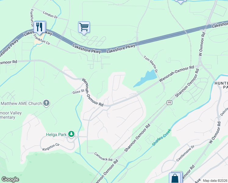 map of restaurants, bars, coffee shops, grocery stores, and more near 2720 Village Lane in Birmingham
