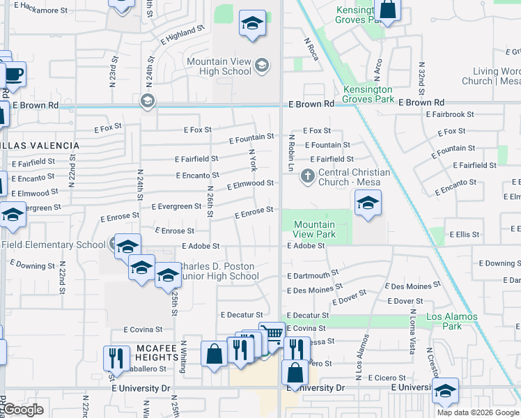 map of restaurants, bars, coffee shops, grocery stores, and more near 823 North York in Mesa