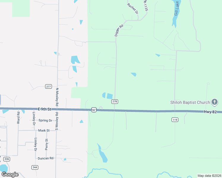 map of restaurants, bars, coffee shops, grocery stores, and more near 1147 County Road 278 in Texarkana
