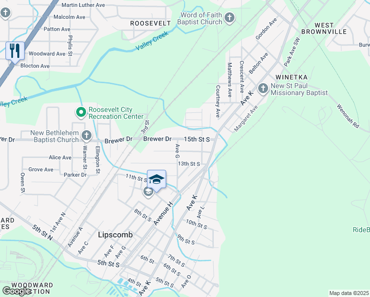 map of restaurants, bars, coffee shops, grocery stores, and more near 5706 14th Street in Bessemer